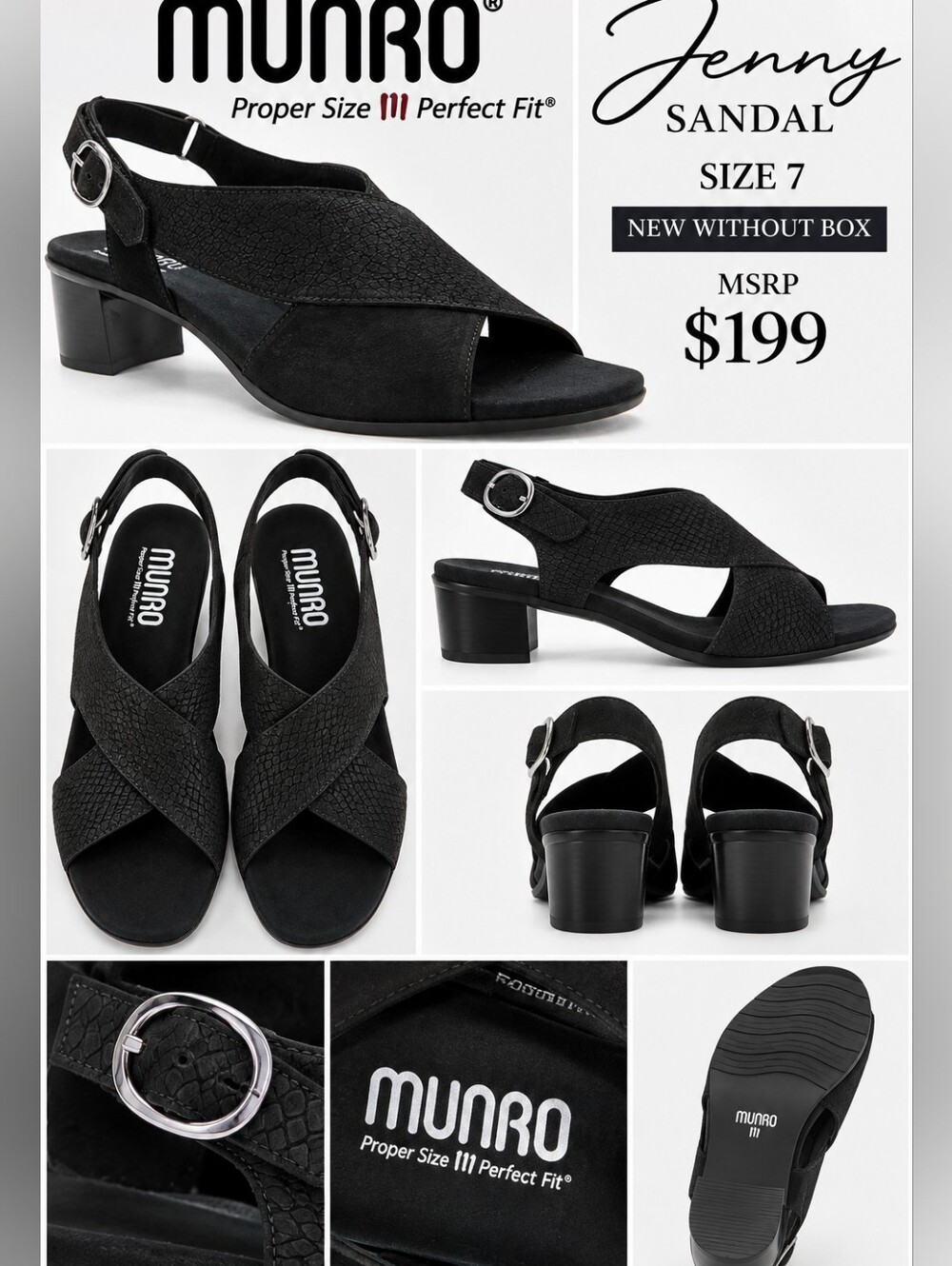 Munro Black Crisscross Slingback Sandal with Low Block Heel - NWOB